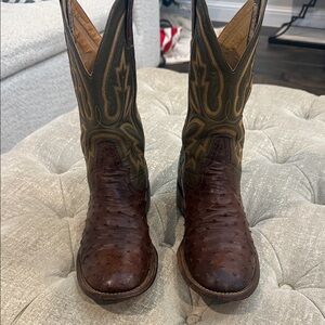 Rod Patrick 8.5 D Men's Brown & Green Full Quill Ostrich Western‎ Boots